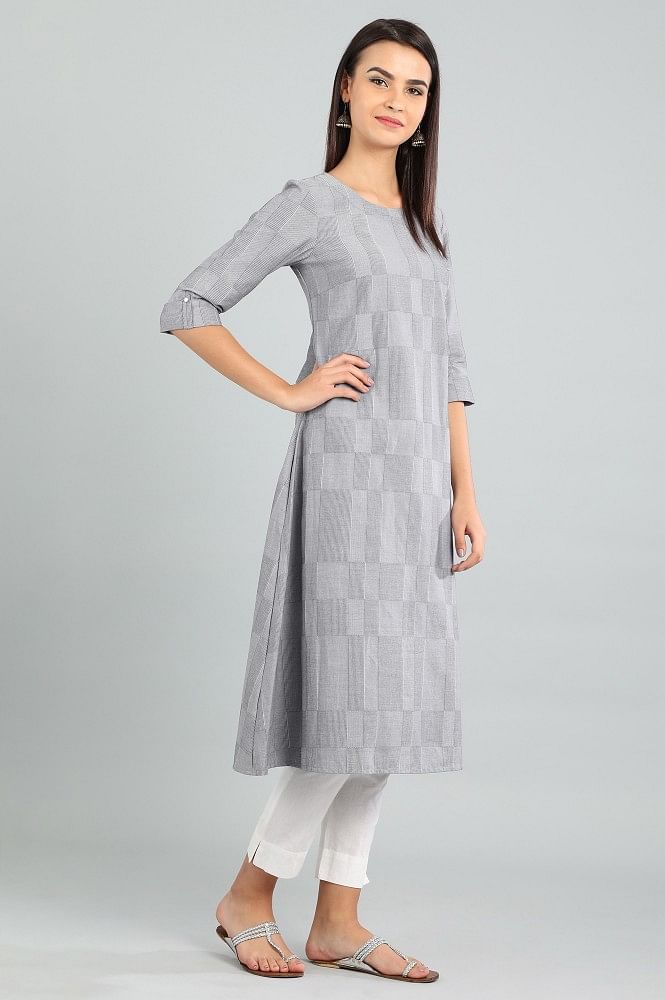 Grey Round Neck Yarn-dyed kurta