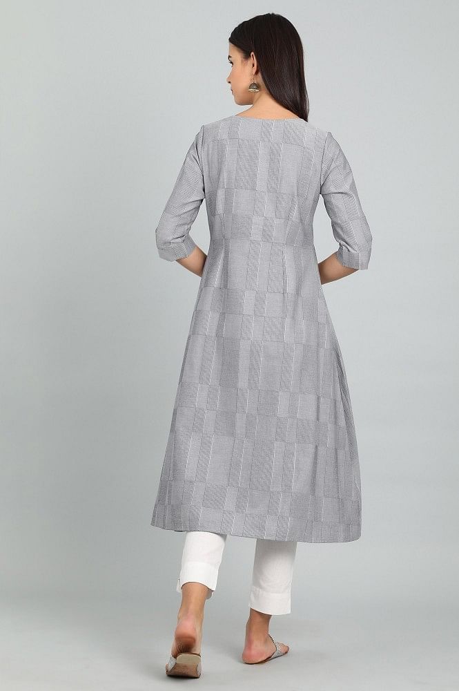 Grey Round Neck Yarn-dyed kurta