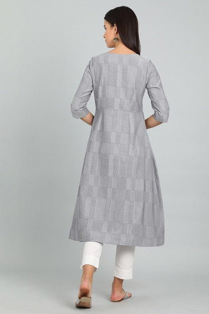 Grey Round Neck Yarn-dyed kurta