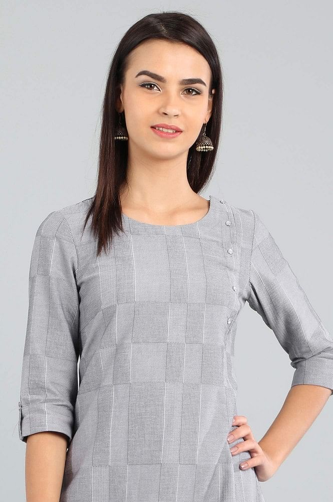 Grey Round Neck Yarn-dyed kurta