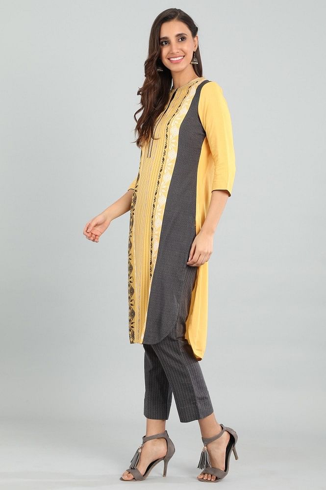 Yellow Band Collar Yarn-dyed kurta