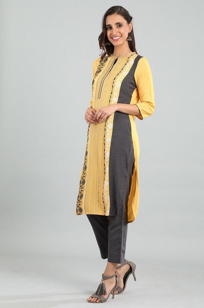 Yellow Band Collar Yarn-dyed kurta