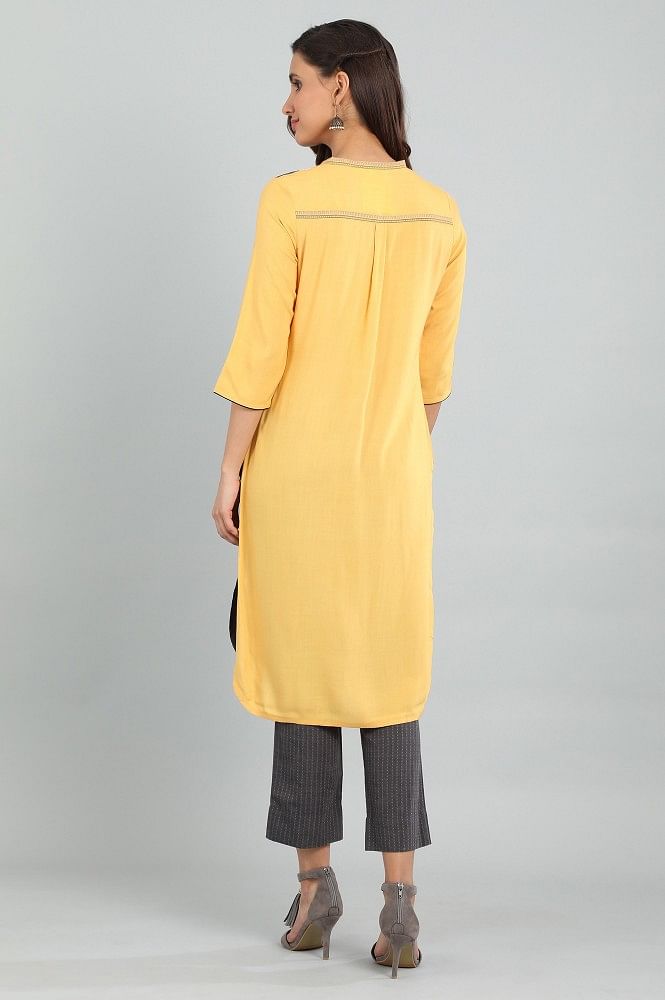 Yellow Band Collar Yarn-dyed kurta