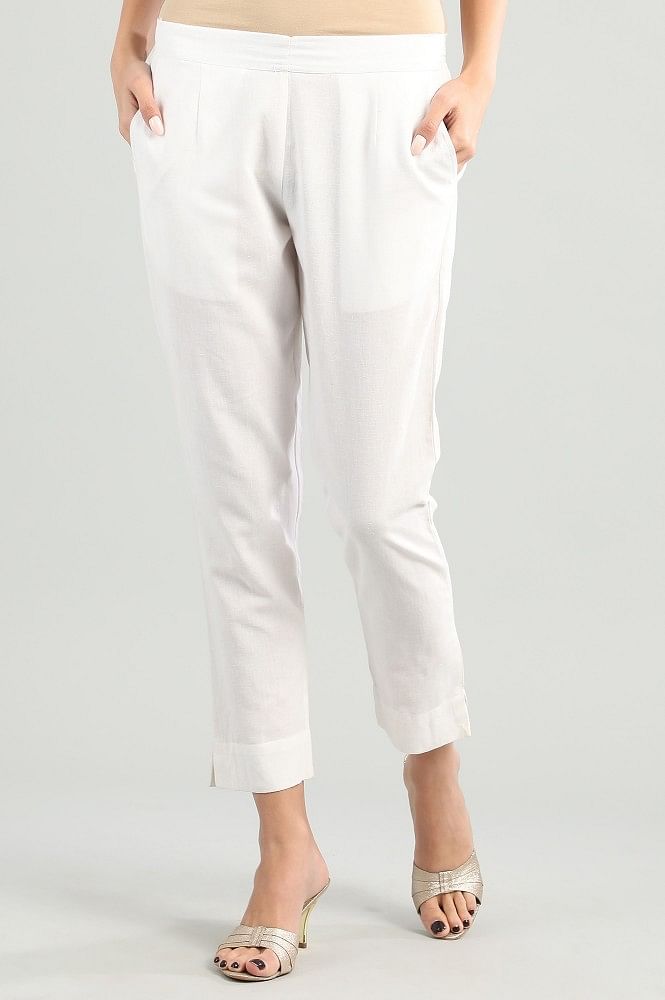 White Solid Trousers