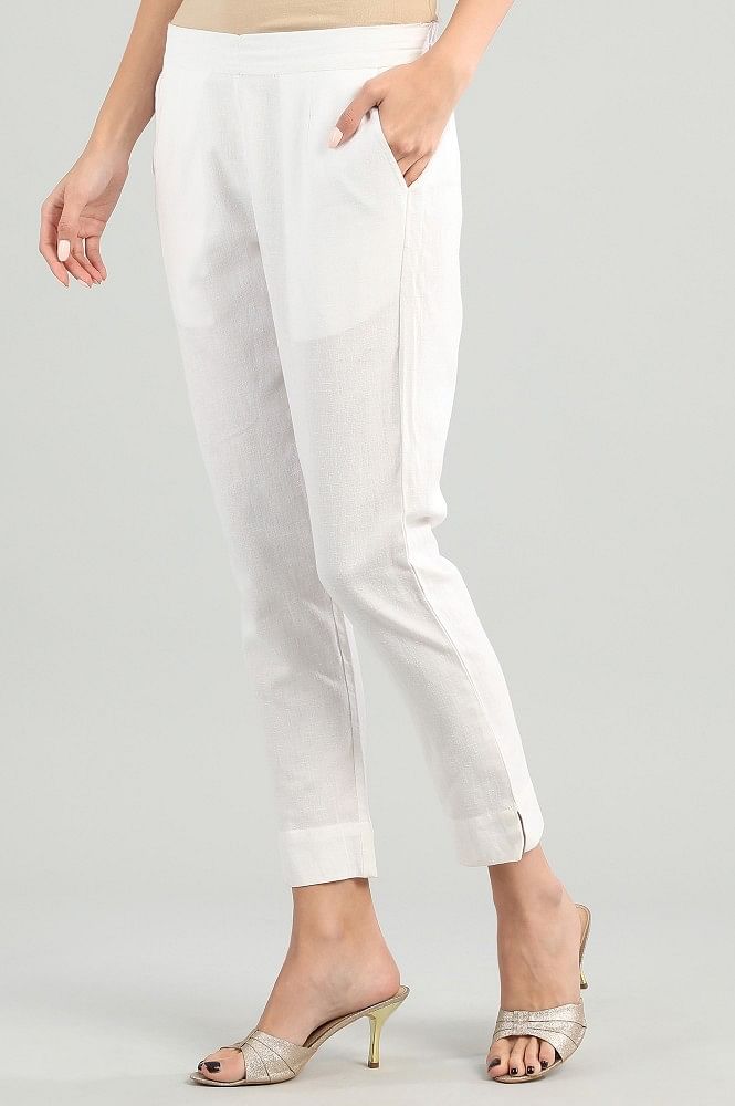 White Solid Trousers