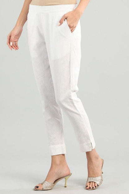 White Solid Trousers