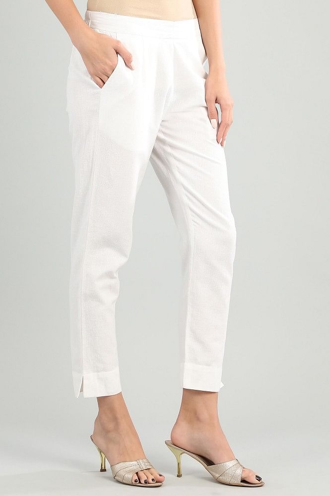 White Solid Trousers