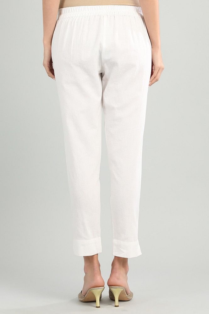 White Solid Trousers