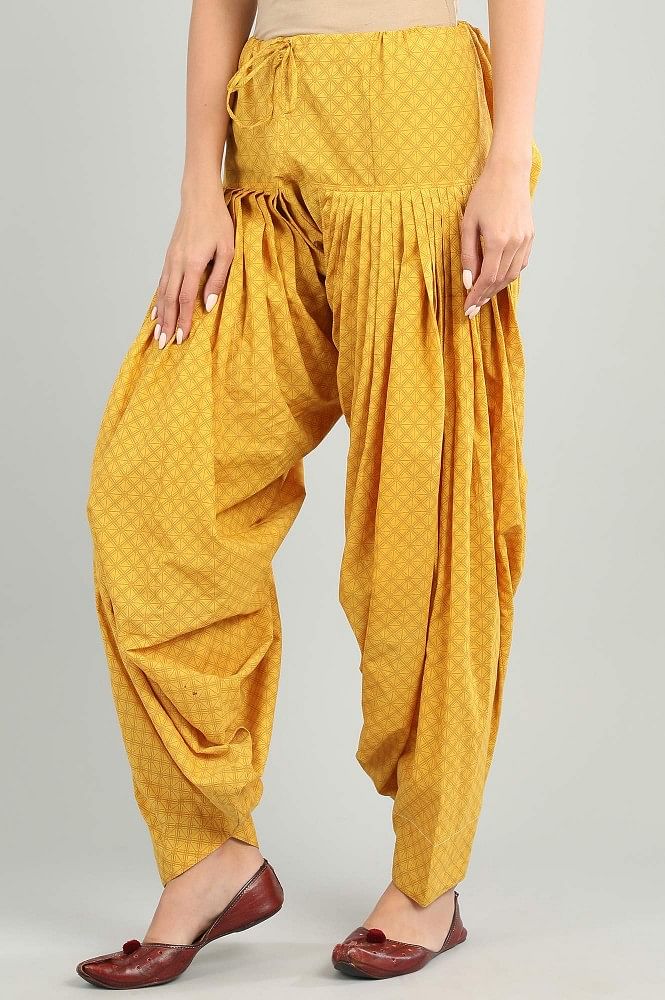 Yellow Printed Patiala Pants