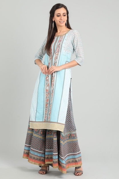 Blue Round Neck Printed kurta Set