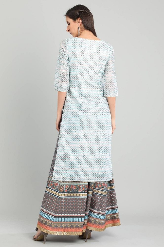 Blue Round Neck Printed kurta Set