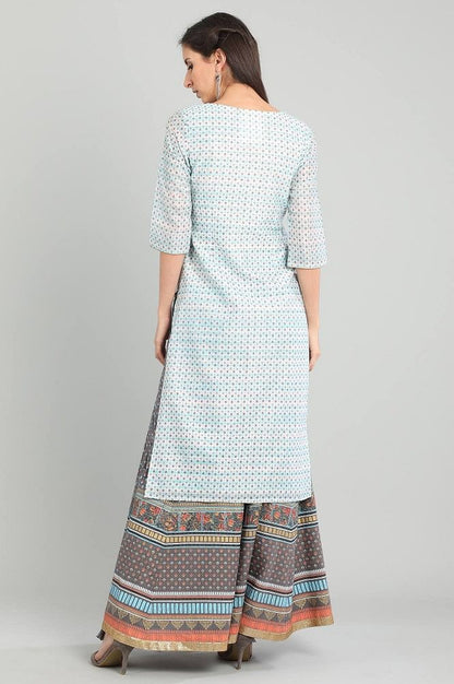 Blue Round Neck Printed kurta Set