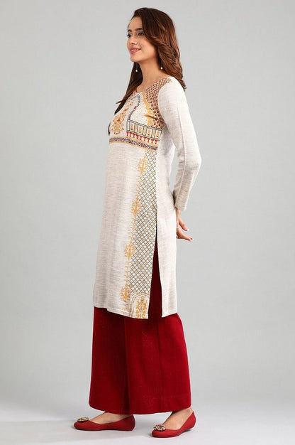 Beige Round Neck Winter kurta
