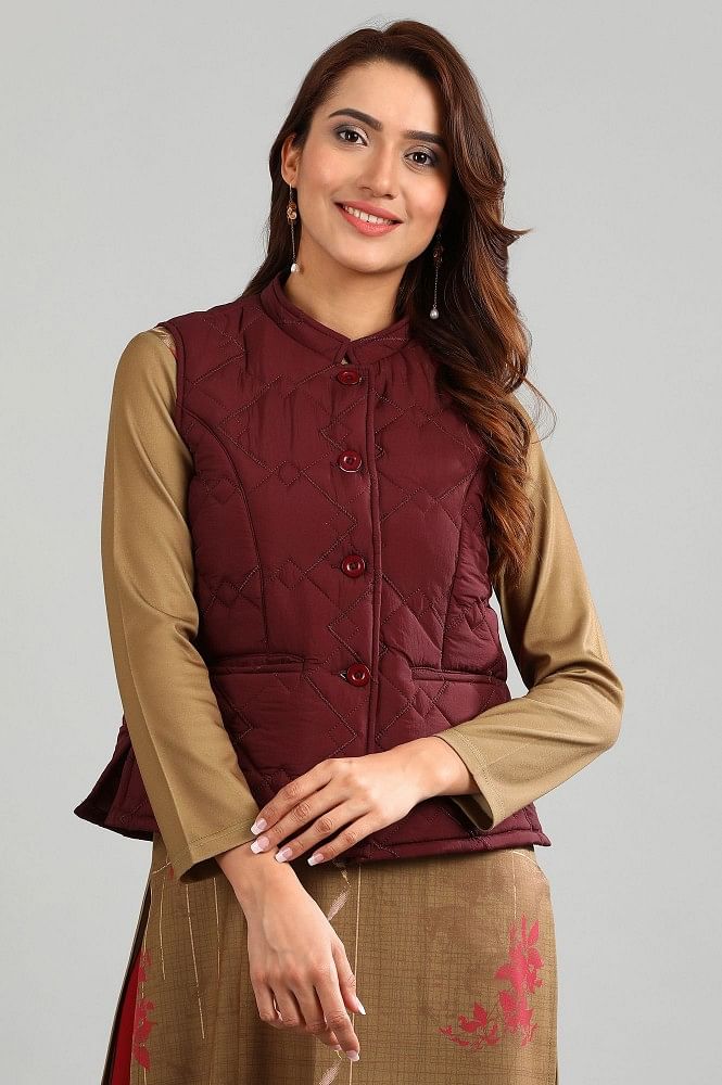 Maroon Yarn-dyed Quilted Jacket
