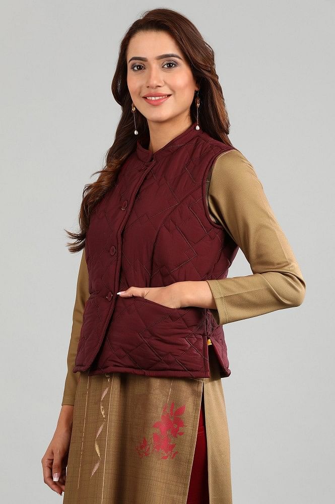 Maroon Yarn-dyed Quilted Jacket