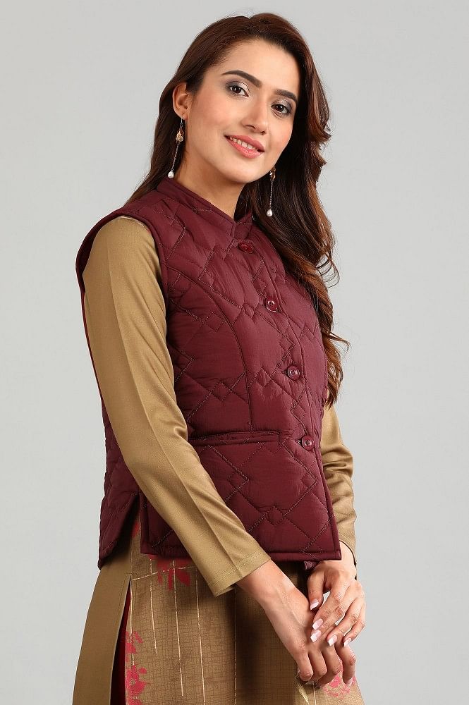 Maroon Yarn-dyed Quilted Jacket