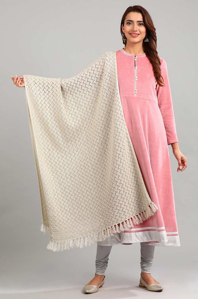 Off-White Yarn-dyed Shawl