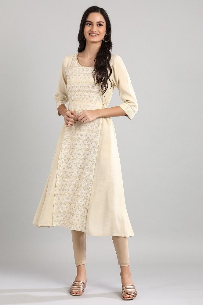 Off-White Round Neck Printed kurta