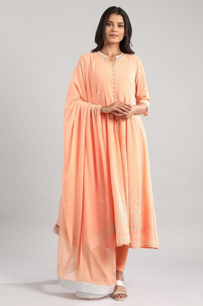Peach-Coloured Embroidery kurta Set