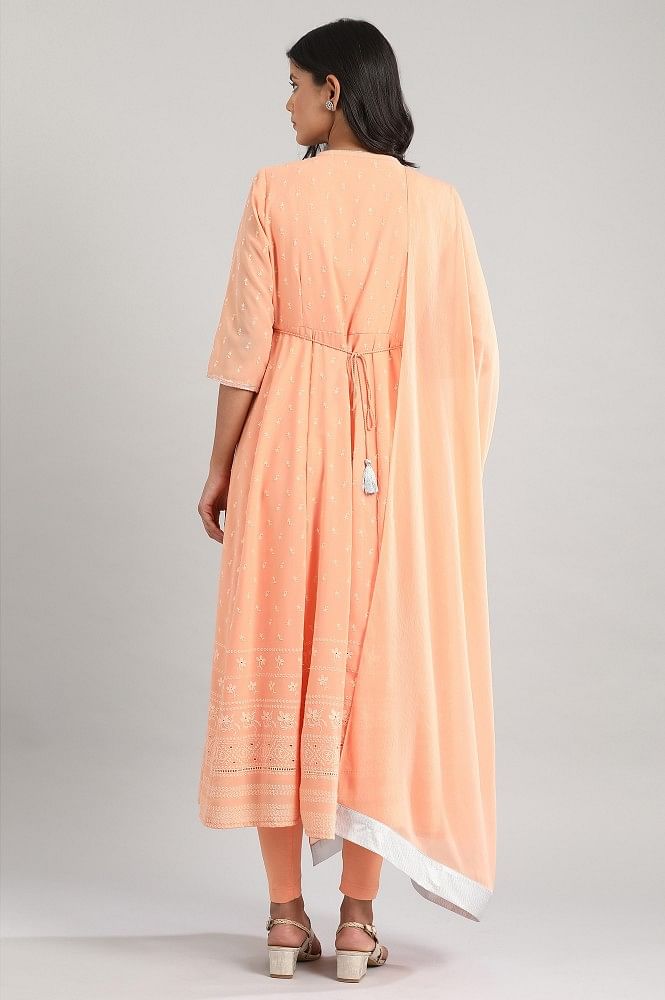 Peach-Coloured Embroidery kurta Set