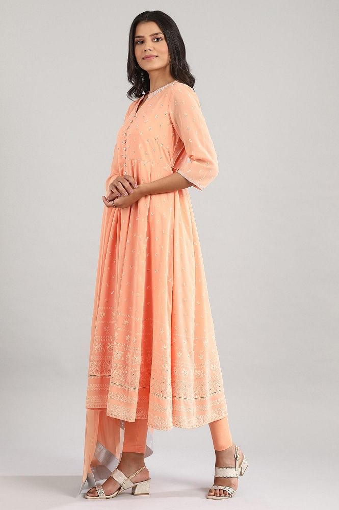 Peach-Coloured Embroidery kurta Set