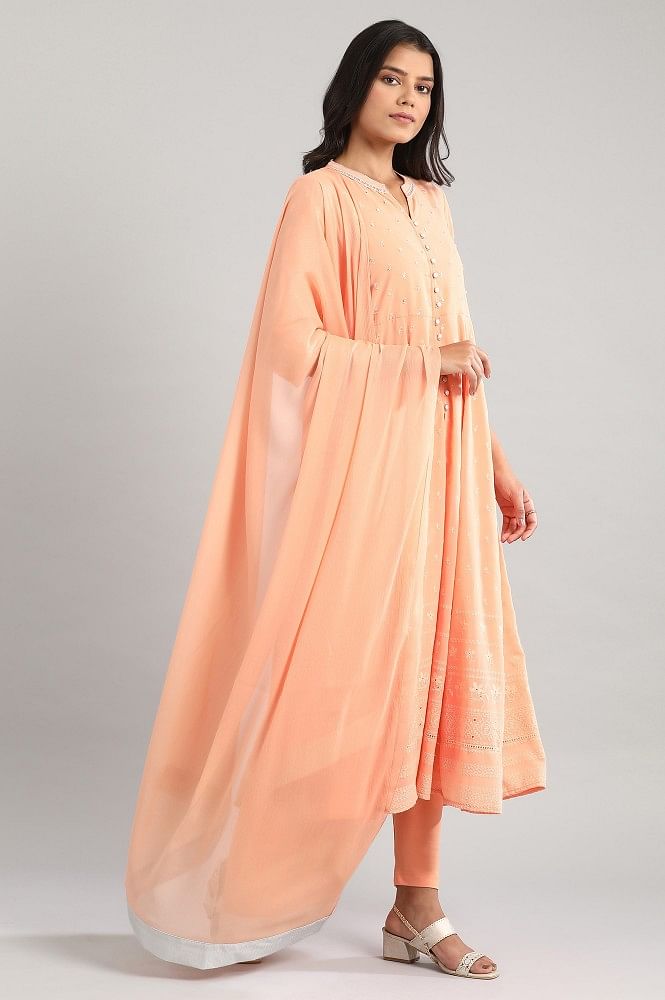Peach-Coloured Embroidery kurta Set