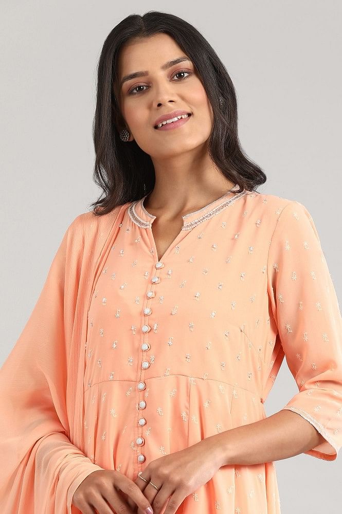 Peach-Coloured Embroidery kurta Set