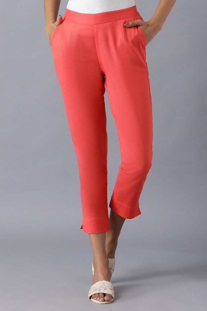 Red rollup hem trousers