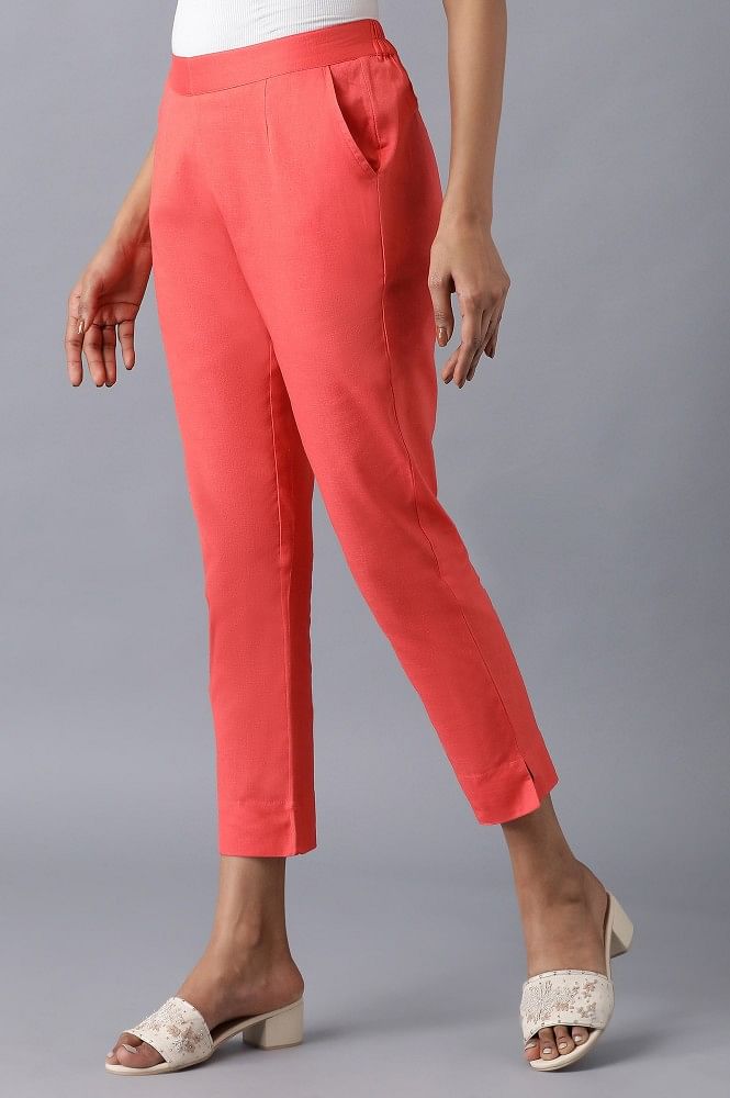 Red rollup hem trousers