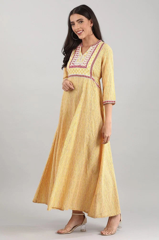 Yellow Round Neck Printed Liva Dress