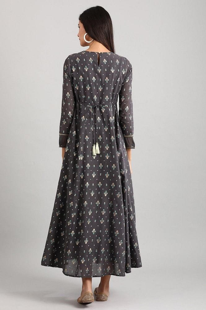 Grey Round Neck Printed Dress