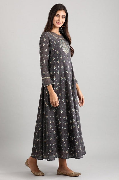 Grey Round Neck Printed Dress