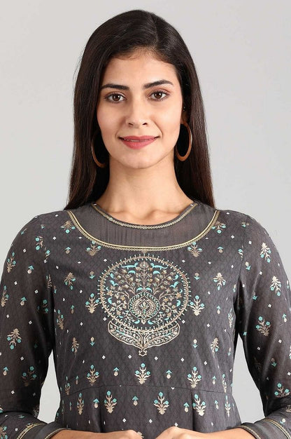 Grey Round Neck Printed Dress