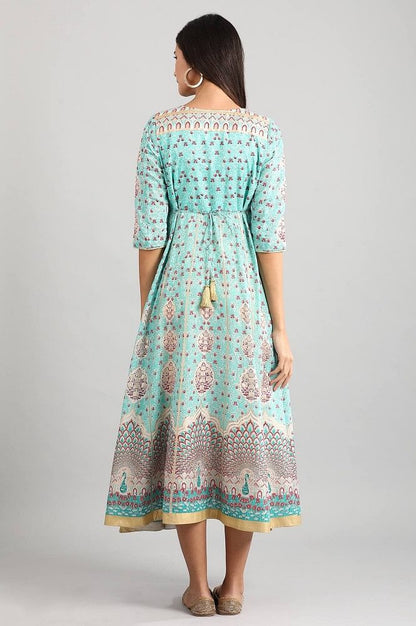 Green Round Neck Printed Dress