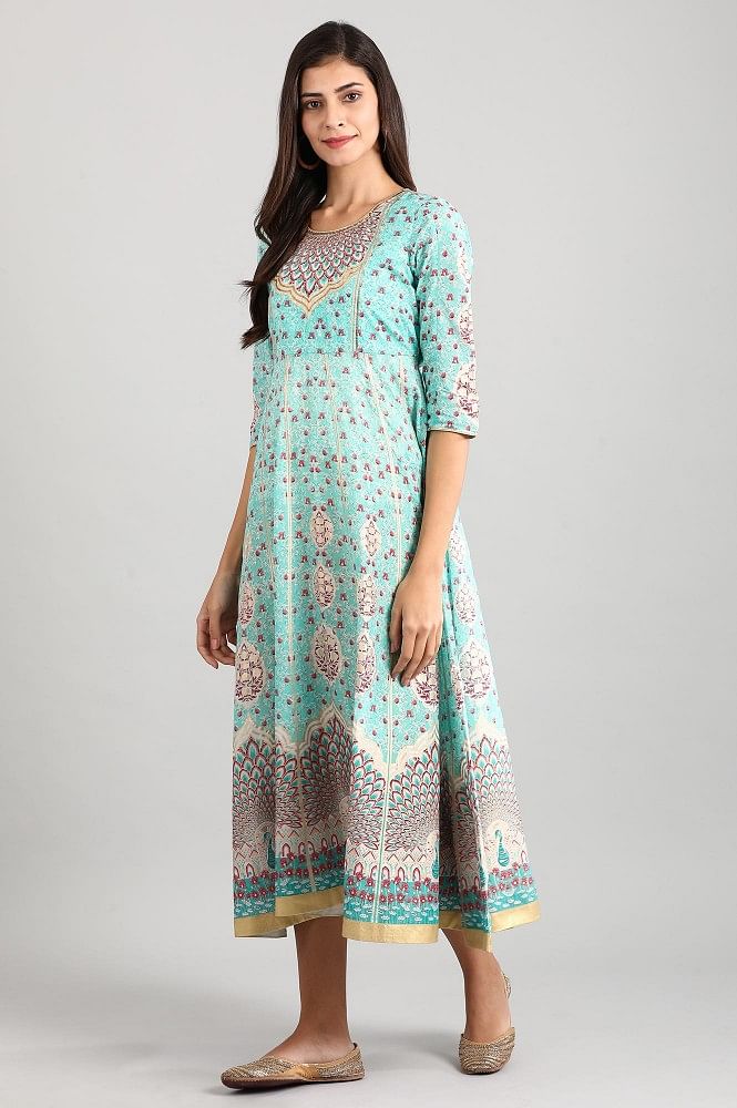 Green Round Neck Printed Dress