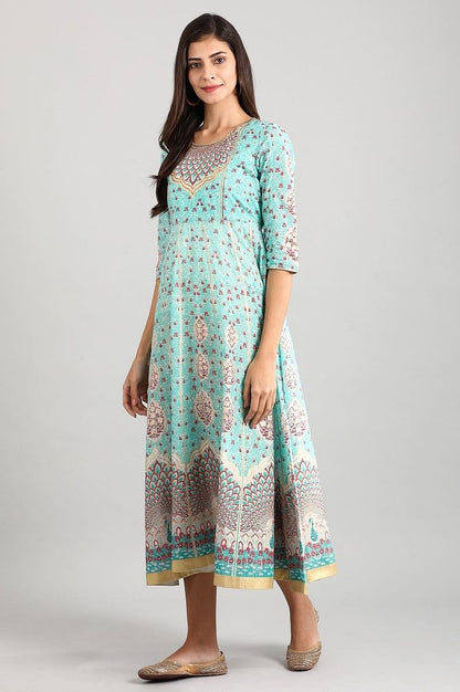 Green Round Neck Printed Dress