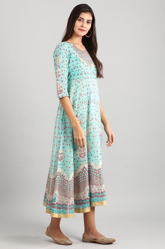 Green Round Neck Printed Dress
