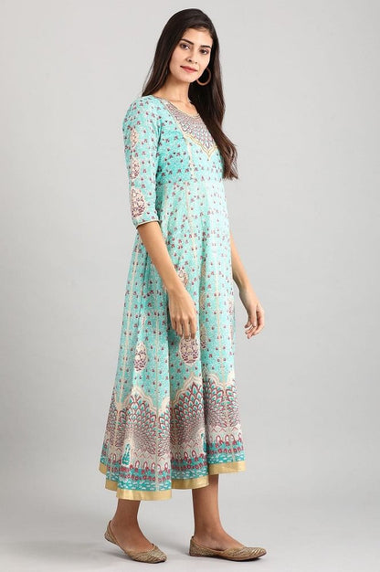 Green Round Neck Printed Dress