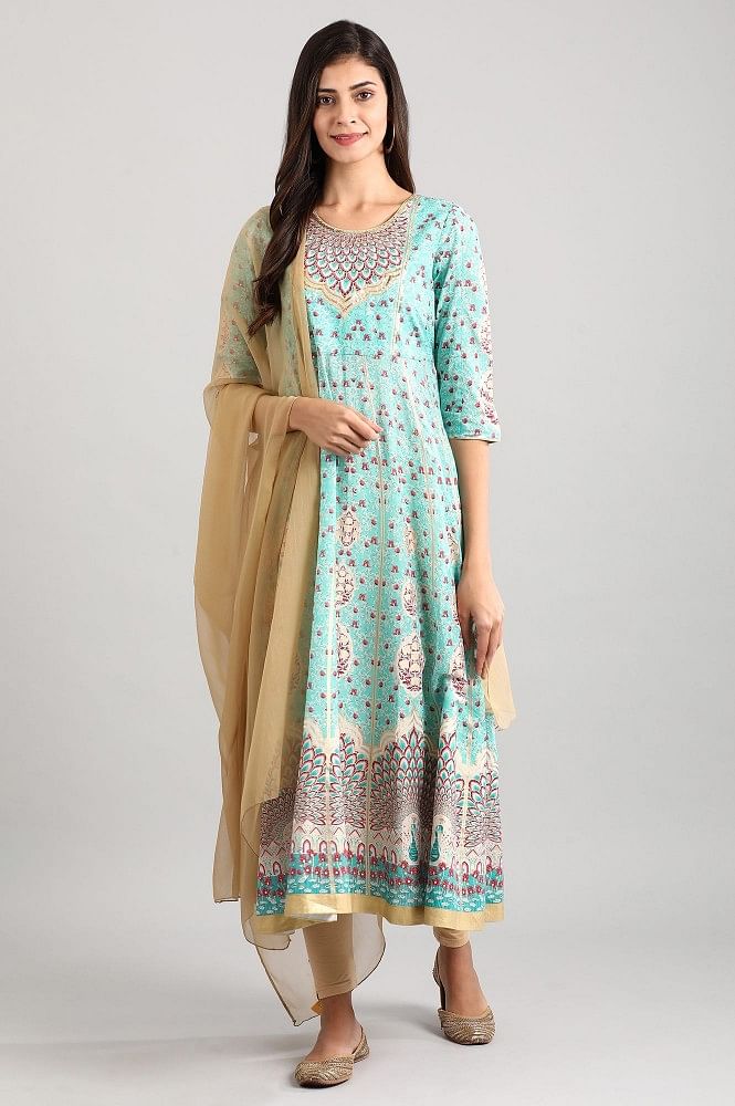 Green Round Neck Printed Dress