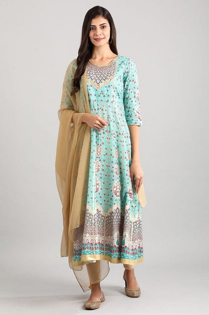 Green Round Neck Printed Dress