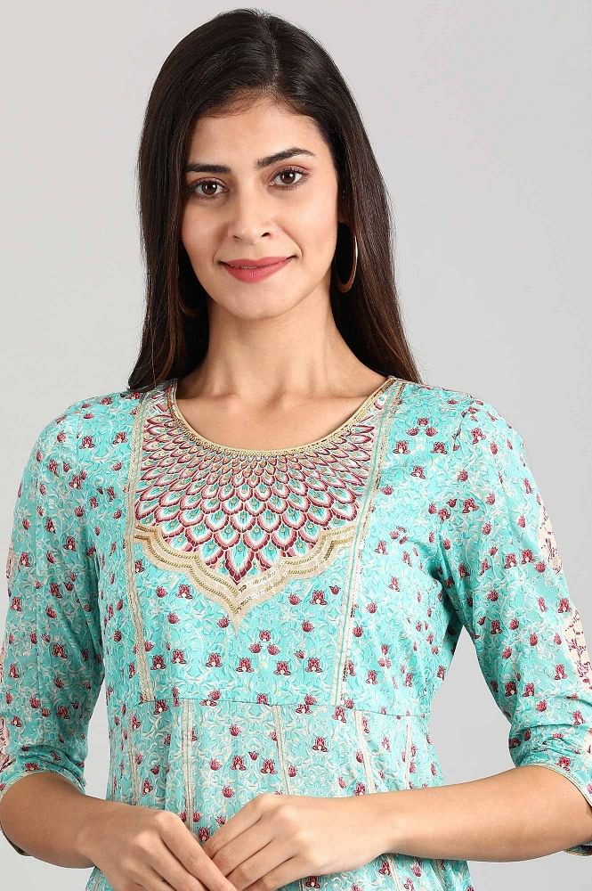 Green Round Neck Printed Dress
