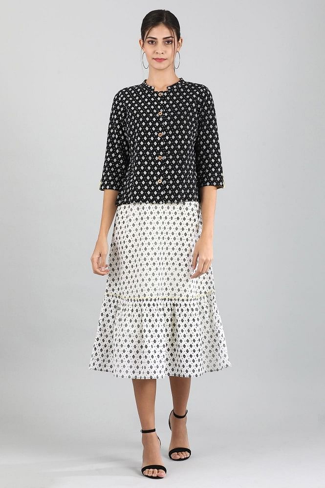 White A-line Printed Dress