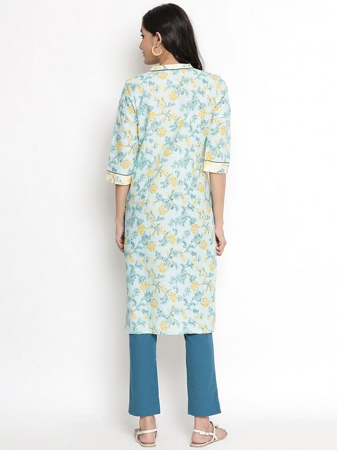 Blue Floral Print kurta &amp; Trousers Set