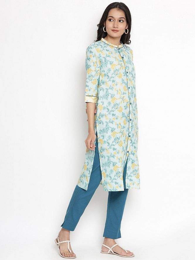 Blue Floral Print kurta &amp; Trousers Set