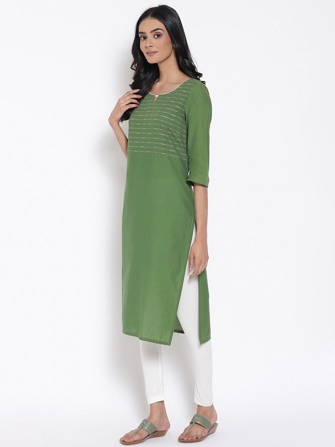 Green Casual kurta &amp; Tights Set