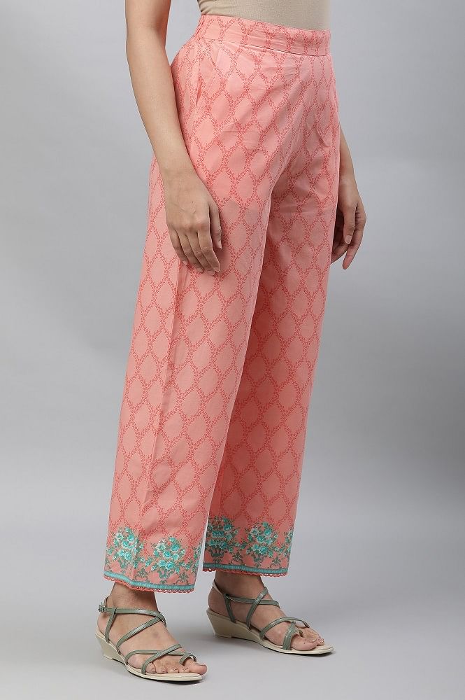 Peach Printed Narrow Palazzo Pants
