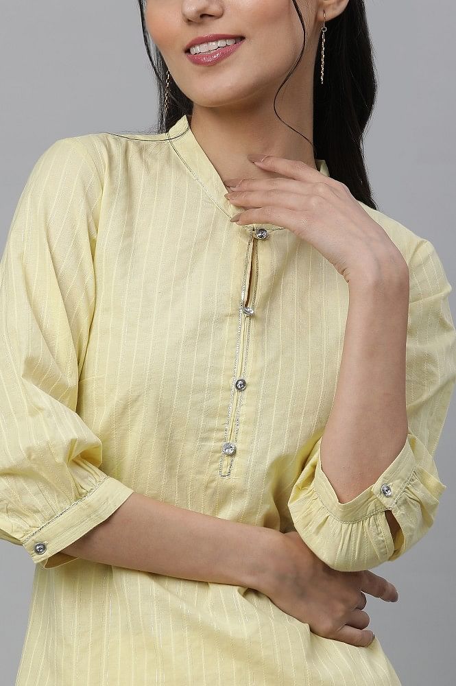 Yellow Cotton Lurex Kurta &amp; Palazzo Set