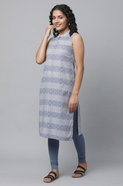 Blue Ghimgham Check kurta &amp; Tights Set