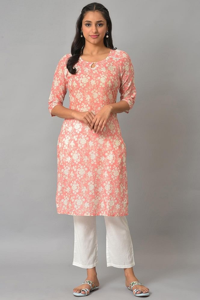 Orange Floral Print kurta &amp; Narrow Palazzo - issue