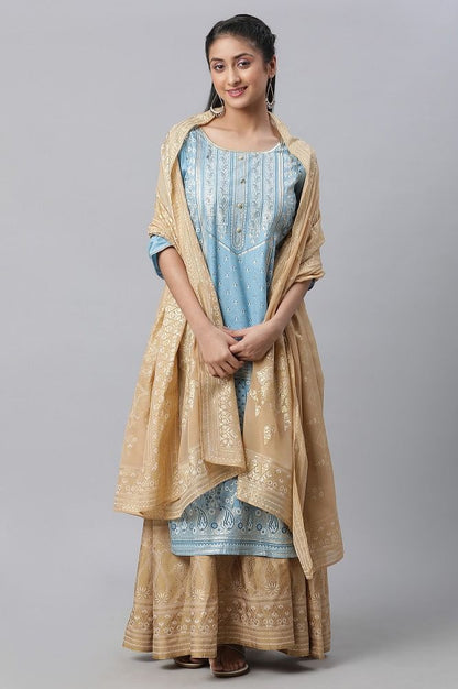Blue Festive LIVA kurta, Skirt &amp; Dupatta Set